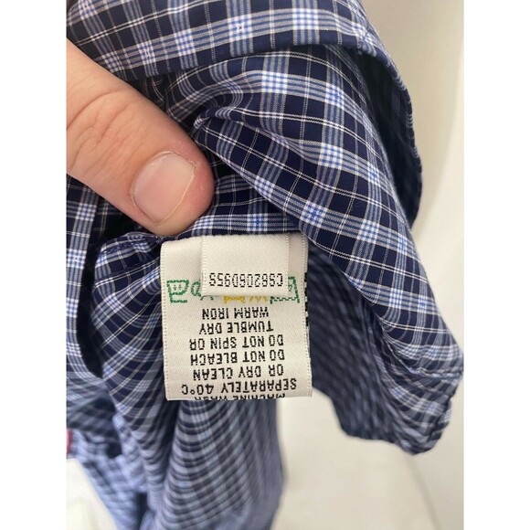 Bugatchi Uomo Men's Dress Shirt Blue Plaid Button-Down Cotton Size 16 / 34 - Picture 10 of 12